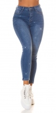 High Waist Jeans mit Strass-Verzierung - jeansblau