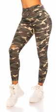 High Waist Stretch-Jeans im Used-Look - camouflage