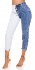 Modische Mom Fit Jeans im Bi-Color Design - blau/weiß