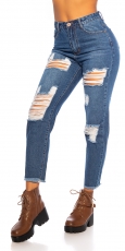 Modische Mom Fit Jeans mit XXL-Rissen in blue washed