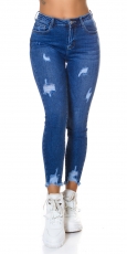 Sexy Push Up Skinny Jeans mit Used-Effekten - blue washed