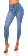 High Waist-Jeans mit aufgesezter Knopfleiste in blue washed