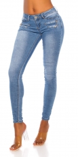 Sexy Skinny- Hüftjeans mit süssen Zier-Zippern - light blue