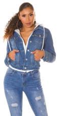 Trendy Jeansjacke im modischen 2in1 Look - blau / weiß