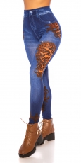 High Waist Leggings in Jeans-Optik mit Animal-Einsätzen - blau