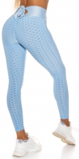 High Waist Push Up Leggings mit Schleifen-Verzierung - babyblau