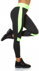 Figurbetonte Fitness-Leggings mit Kontrasteinsätzen - schwarz/neongelb