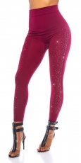 Nahtlose Thermo-Leggings mit Strass-Steinchen - bordeaux