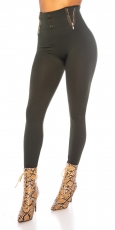 Highwaist Thermo Leggings mit Zier-Zippern in khaki