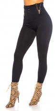 Highwaist Thermo Leggings mit Zier-Zippern in schwarz