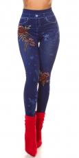 High Waist Leggings im Jeans-Look mit modischen Blumen-Print - blau