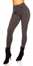 High-Waist-Leggings mit Deko-Knöpfen - anthrazit