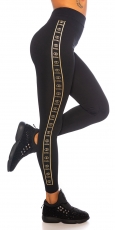 Nahtlose Thermo-Leggings mit metallischen Streifen-Effekt - schwarz/gold