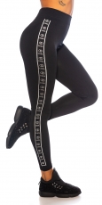 Nahtlose Thermo-Leggings mit metallischen Streifen-Effekt - schwarz/silber