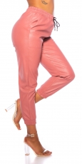 Highwaist Freizeithose im Leder-Look - rosa