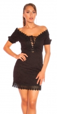 Elegantes Spitzen-Minikleid mit Ausschnitt-Schnürung - schwarz
