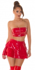 Sexy ultra kurzer Latex Minirock mit Stufenvolant in rot