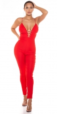 Sexy Overall mit tiefen V-Ausschnitt und Spaghetti-Trägern - rot