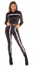 Loungwear Nicki Freizeit Anzug mit Zierstreifen - schwarz/weiß