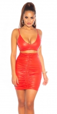 Sexy bauchfreies Bustier-Top im Leder-Look - rot