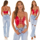 Sexy bauchfreies Crop-Top im Leder-Look mit Schnürrung - rot Sexy bauchfreies Crop-Top im Leder-Look mit Schnürrung - rot