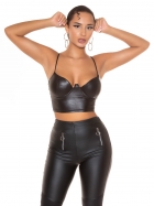 Sexy Bustier Crop-Top im Wetlook - schwarz