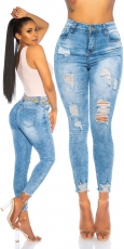 High Waist Jeans im modischen Used-Look - blue washed