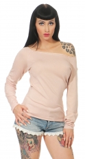 Dünner Feinstrick-Pullover mit weitem Rundausschnitt in rosa