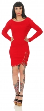 Feinstrick-Midikleid mit Zierschnürung und Glamour-Verzierung in rot