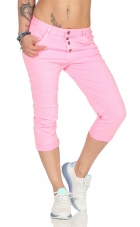 Freche Capri-Jeanshose mit aufgesetzter Knopfleiste - pink