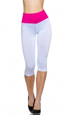 Bicolor Capri-Leggings mit breiten Bund - weiß/pink