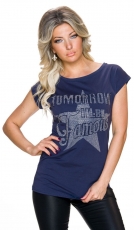 Kurzärmeliges Shirt -Famous- mit Glitzerprint - dunkelblau