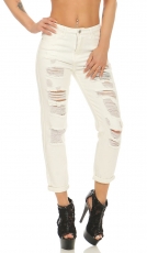 Lässige 7/8 Mom Fit Jeans im Destroyed-Style - cremeweiß