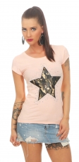 Taillieres Shirt mit Glamour-Stern - rosa