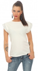 Shirt mit Nieten-Verzierung an den Ärmeln - weiß