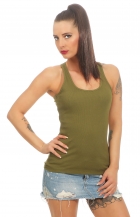 Figurbetontes Ripp-Top mit Ringer-Ausschnitt in olive