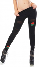 Sexy Leggings mit Cutouts und Blumen-Stickerei - schwarz