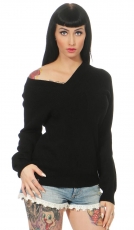 Warmer Rippstrick-Pullover mit V-Ausschnitt - schwarz