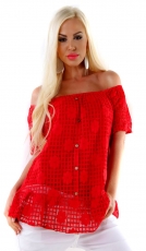 Carmen-Bluse mit süßem Volant-Abschluss - rot