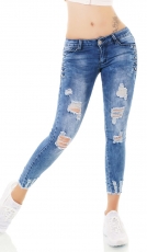 Sexy Skinny Jeans im Used-Look mit Rissen in blue washed