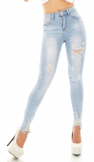 Helle Skinny Jeans mit Used-Effekten - light blue