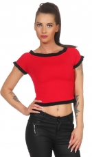 Feinripp-Shirt mit Kontrast-Bordchen - rot