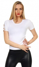 Figurbetontes Shirt mit verzierten Ärmeln - weiß