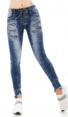 Vintage-Jeans mit Zierzipper und Schnürleiste in dark blue