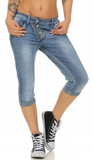 Capri-Jeans mit diagonaler Knopfleiste in blau