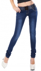 Vintage Skinny-Jeans mit breitem Stretch-Gürtel in dark blue