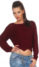 Kurz geschnittener Pullover aus warmen Grobstrick - bordeaux