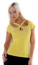 Figurbetontes Shirt mit Cut Out und funkelnder Strass-Applikation - yellow sun