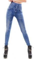 High Waist Leggings im Jeans-Look - acid blue