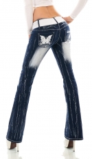 Bootcut-Jeans mit Butterfly Tribal, Strass und Gürtel - bleach blue